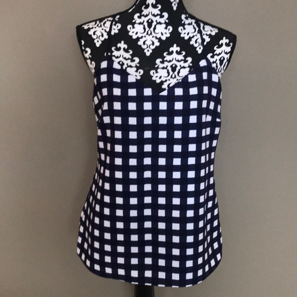 🍌 Navy black and white checked camisole fully lined. - Picture 3 of 12